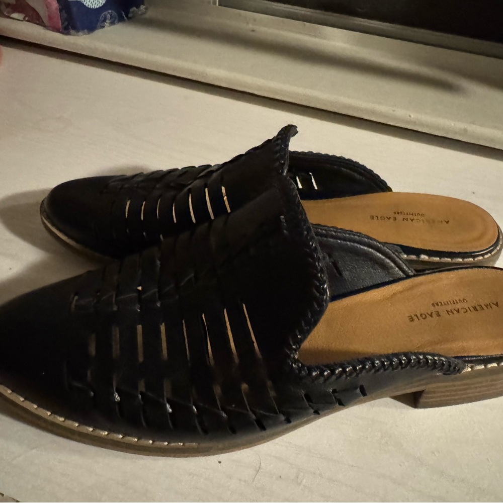 American Eagle Outfitters Black Woven Mules